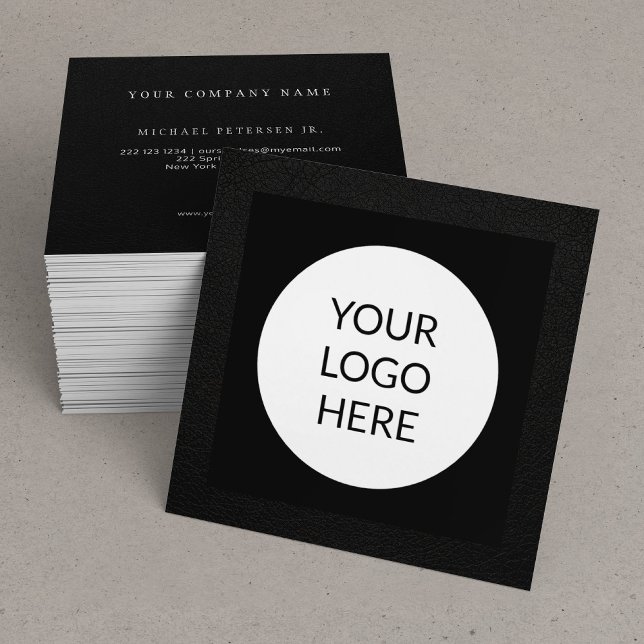 Black leather logo personalised  square business card (Creator Uploaded)