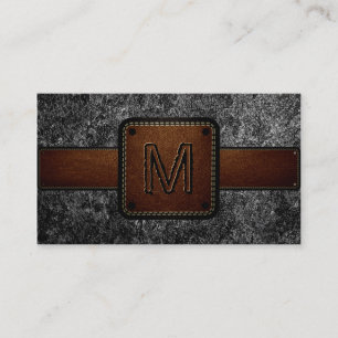 Black Leather Look Brown Monogram Business Card