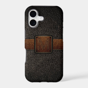 Black leather look brown tag