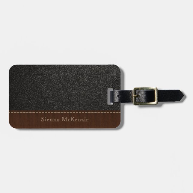 Black Leather Look Luggage Tag (Front Horizontal)