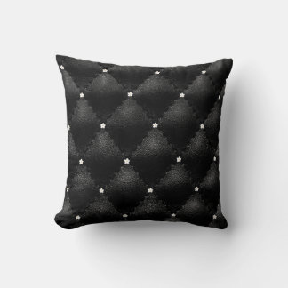Black Leather Looking Quilt Tiny Flower Cushion