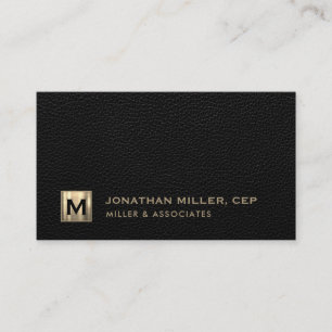 Black Leather Luxury Gold Initial Logo Business Card