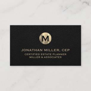 Black Leather Luxury Gold Initial Logo Business Card