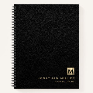 Black Leather Luxury Gold Monogram Notebook