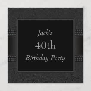 Black Leather Mans 40th Birthday Party Invitation