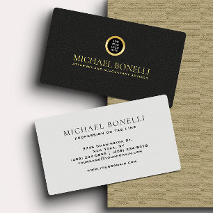 Black Leather Masculine Corporate Round Gold Logo Business Card