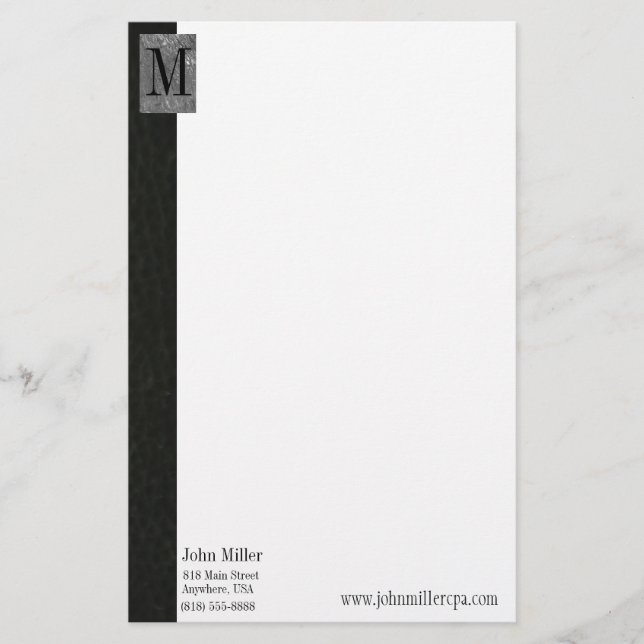 Black Leather Monogram Business Letterhead (Front)