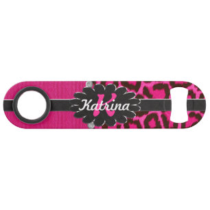 Black Leather Monogram on Pink Cheetah
