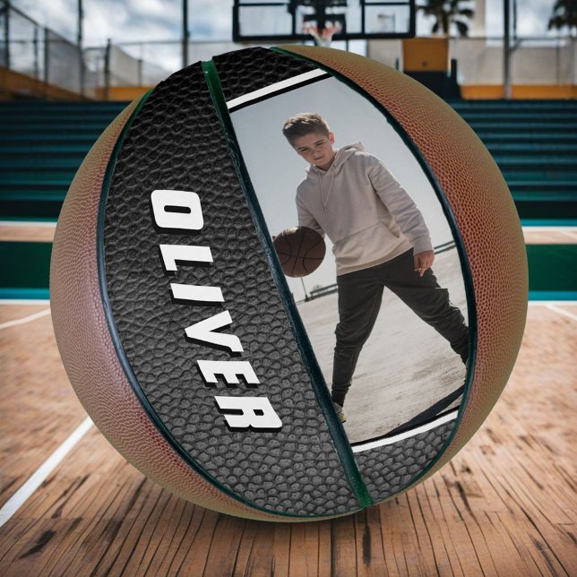 Black Leather Name Text Photo Basketball (Creator Uploaded)