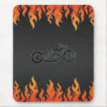 Black Leather Orange Flames Chrome Motorcycle Mouse Mat<br><div class="desc">Mouse Pad</div>