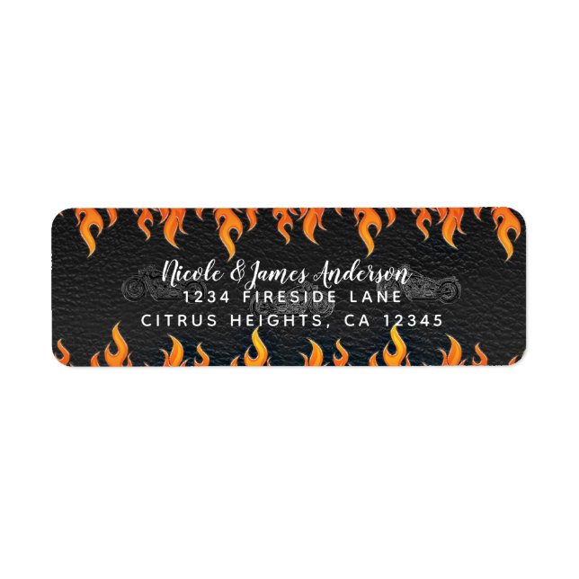 Black Leather Orange Flames Motorcycle Biker Party (Front)