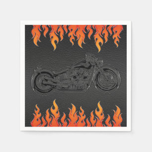 Black Leather Orange Flames Motorcycle Biker Party Napkin