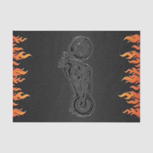 Black Leather Orange Flames Motorcycle Biker Party Tissue Paper