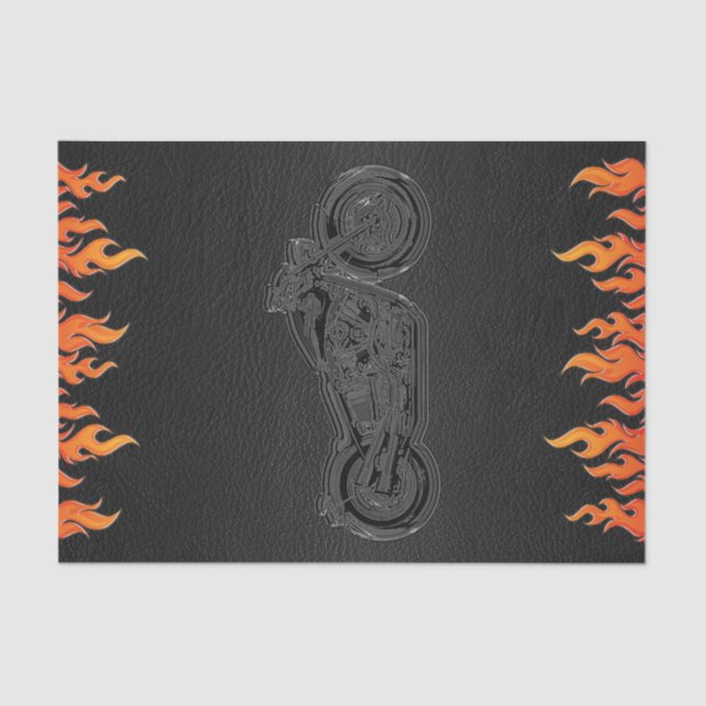 Black Leather Orange Flames Motorcycle Biker Party Tissue Paper (Front)
