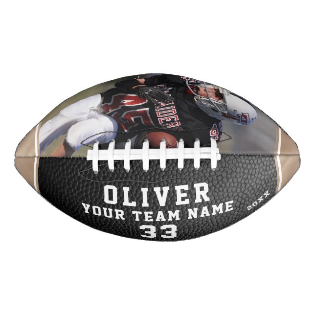 Black Leather Print Beige Player Number Team Photo American Football (Front)