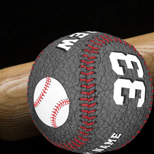Black Leather Print Player Name Team Number Baseball