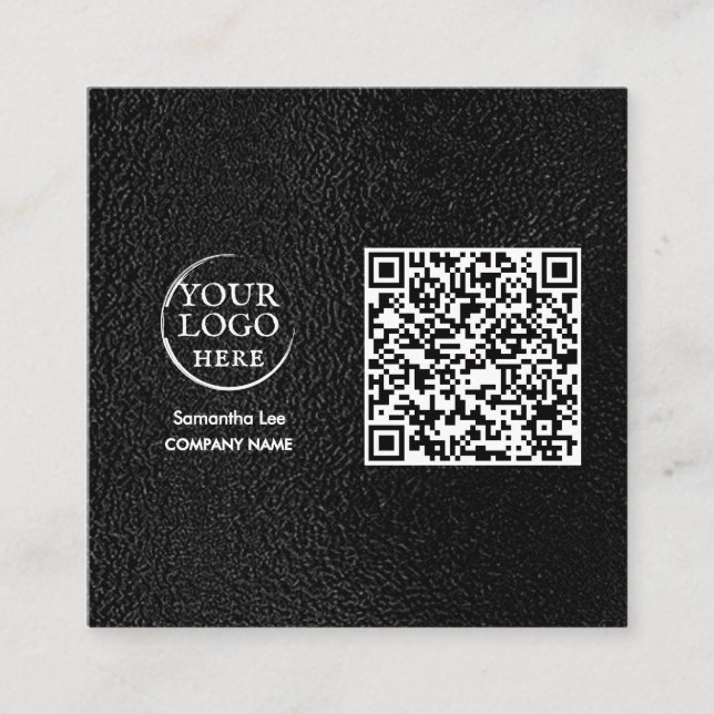 Black Leather QR Code Business Card Modern Logo (Front)