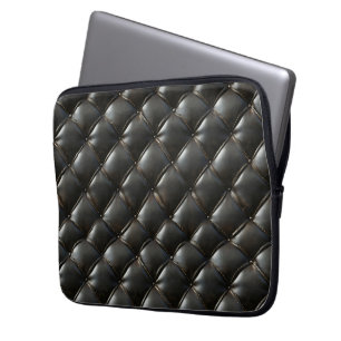 Black Leather Quilted Pattern Laptop Sleeve