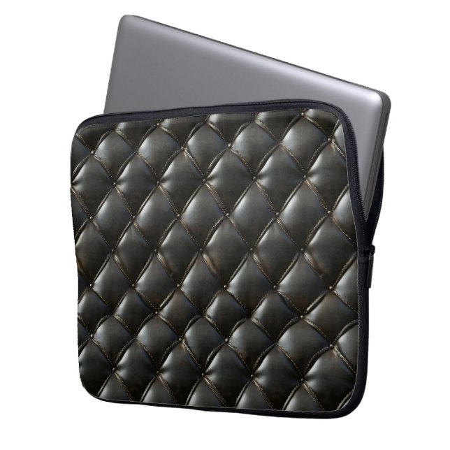 Black Leather Quilted Pattern Laptop Sleeve (Front Left)