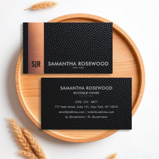 Black Leather & Rose Gold Elegance Business Card