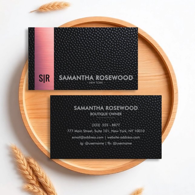 Black Leather & Rose Pink Elegance Business Card (Creator Uploaded)