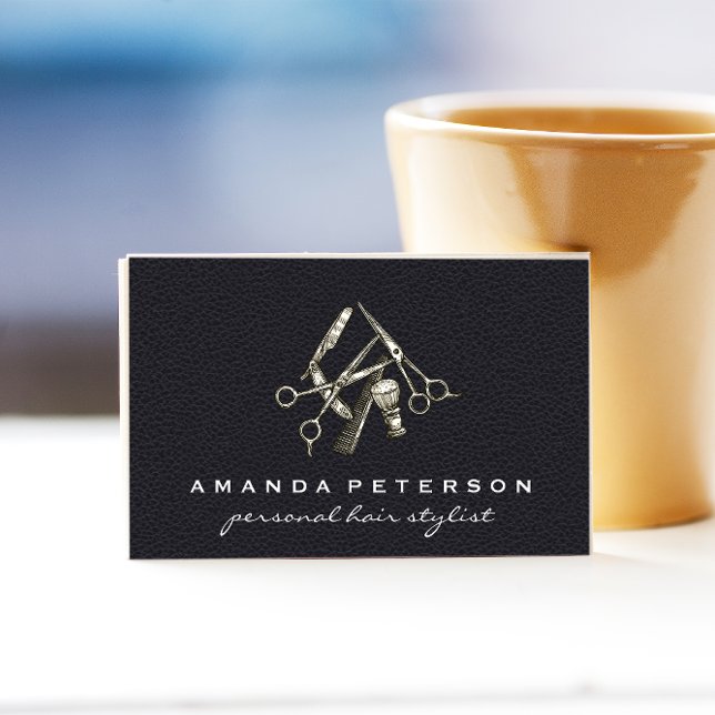 Black Leather | Salon | Barber Shop Tools Business Card (Creator Uploaded)