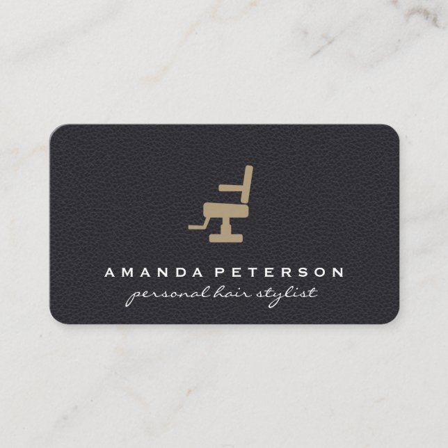 Black Leather | Salon Chair | Barber Shop Business Card (Front)