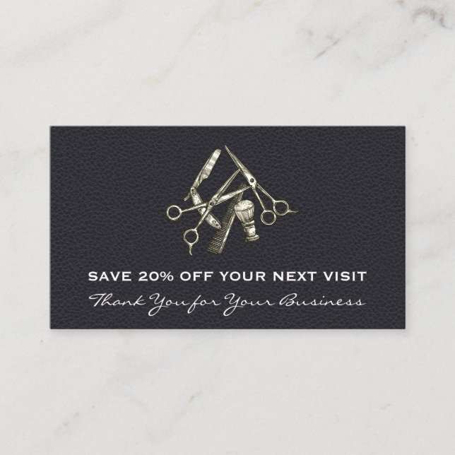 Black Leather | Salon Chair | Discount Loyalty Business Card (Front)