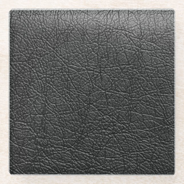 Black leather: seamless closeup texture. glass coaster (Front)