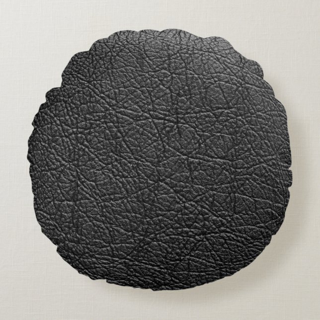 Black leather: seamless closeup texture. round cushion (Front)