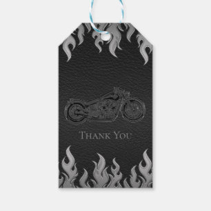 Black Leather Silver Chrome Motorcycle Biker Party Gift Tags