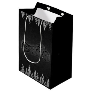 Black Leather Silver Chrome Motorcycle Biker Party Medium Gift Bag