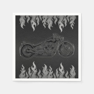Black Leather Silver Chrome Motorcycle Biker Party Napkin