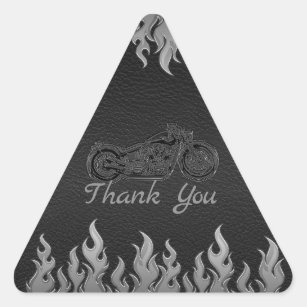 Black Leather Silver Chrome Motorcycle Biker Party Triangle Sticker