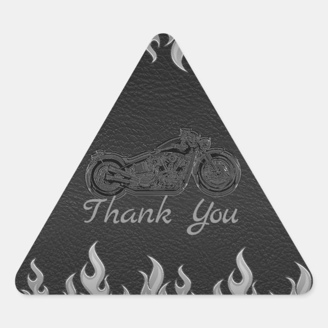 Black Leather Silver Chrome Motorcycle Biker Party Triangle Sticker (Front)