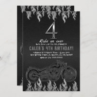 Black Leather Silver Motorcycle 4 4th Birthday