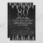 Black Leather Silver Motorcycle 80TH 80 Birthday Invitation<br><div class="desc">Customise for any event</div>