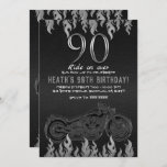 Black Leather Silver Motorcycle 90TH 90 Birthday Invitation<br><div class="desc">Customise for any event</div>