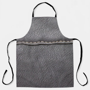 Black leather stitched with white stitching apron