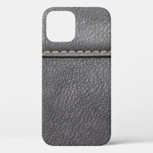 Black leather stitched with white stitching iPhone 12 case