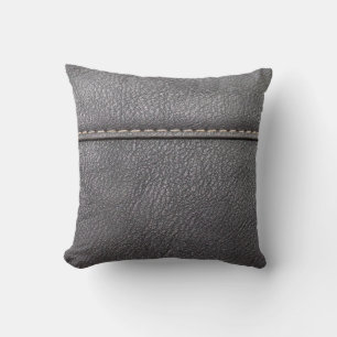 Black leather stitched with white stitching cushion