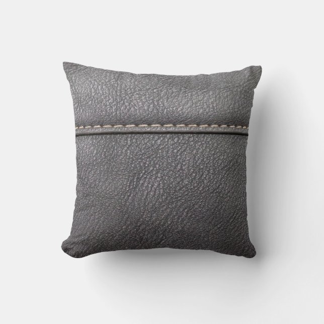Black leather stitched with white stitching cushion (Front)