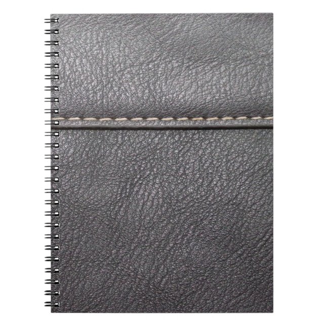Black leather stitched with white stitching notebook (Front)