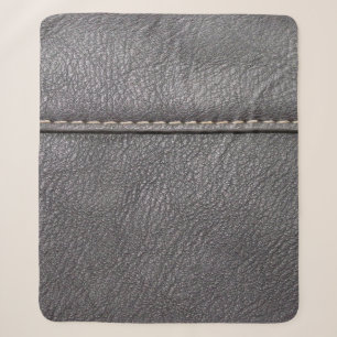 Black leather stitched with white stitching sherpa blanket