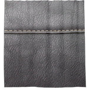 Black leather stitched with white stitching shower curtain