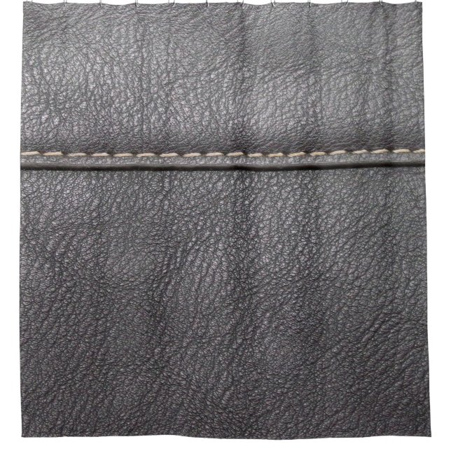 Black leather stitched with white stitching shower curtain (Front)