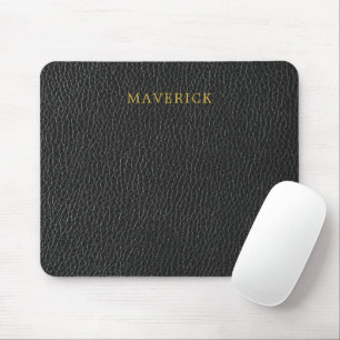 Black Leather Texture Background with Custom Name Mouse Mat