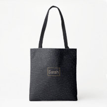 Black Leather Texture Customise Name Tote Bag