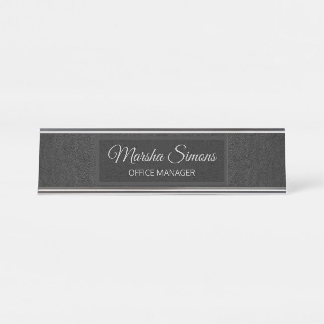 Black Leather Texture Desk Name Plate (Front)