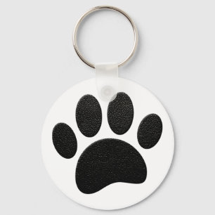 Black Leather Texture Dog Paw Print Key Ring
